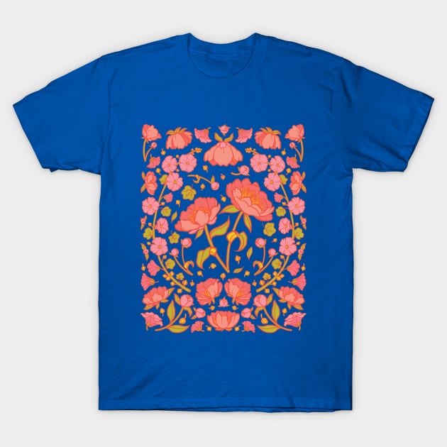 Peonies and Hollyhocks Folk Floral T-Shirt by Carabara Designs